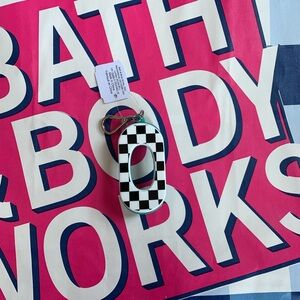 Bath & Body Works Pink Shopper Bag with Black & White Checker Keychain